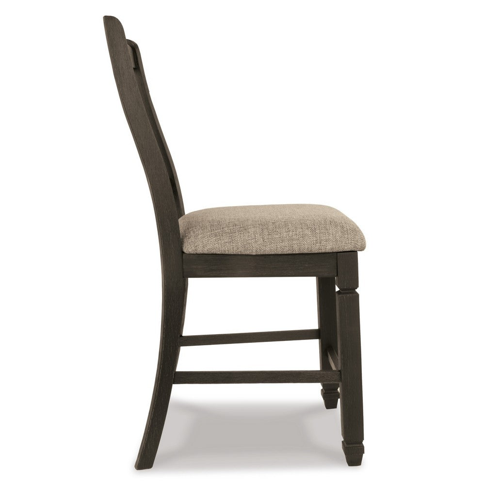 Benjara Trekk Counter Height Chair Set of 2, Slatted Back, Black Polyester