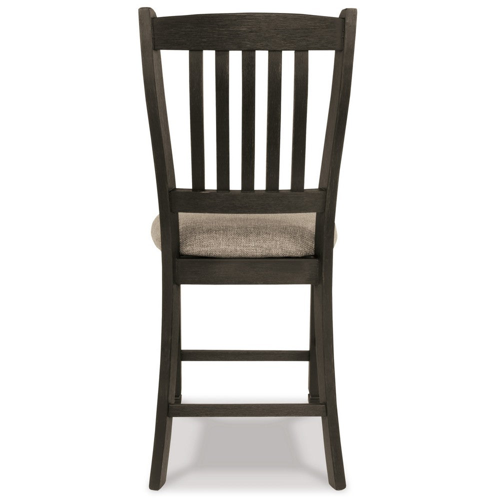 Benjara Trekk Counter Height Chair Set of 2, Slatted Back, Black Polyester