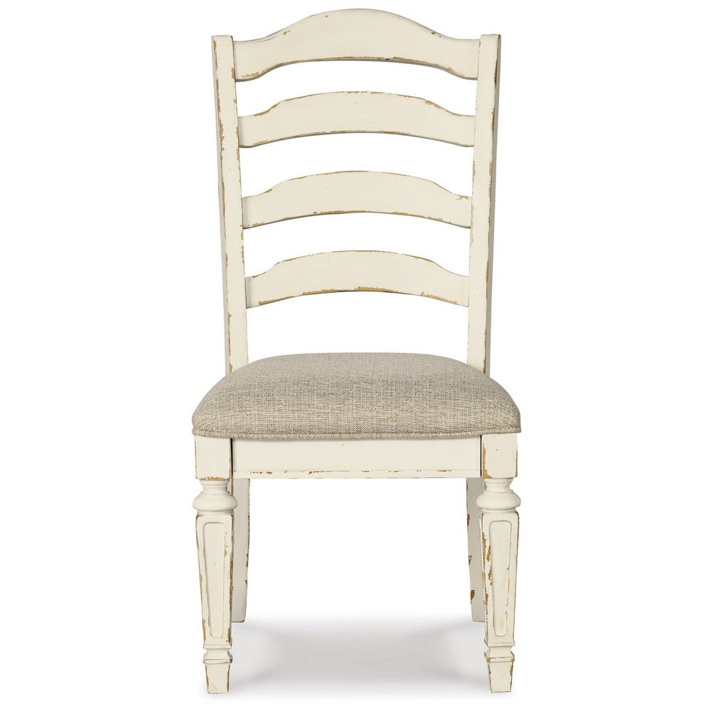 Benjara Alyn Dining Side Chair Set of 2, Ladderback, Distressed White Wood