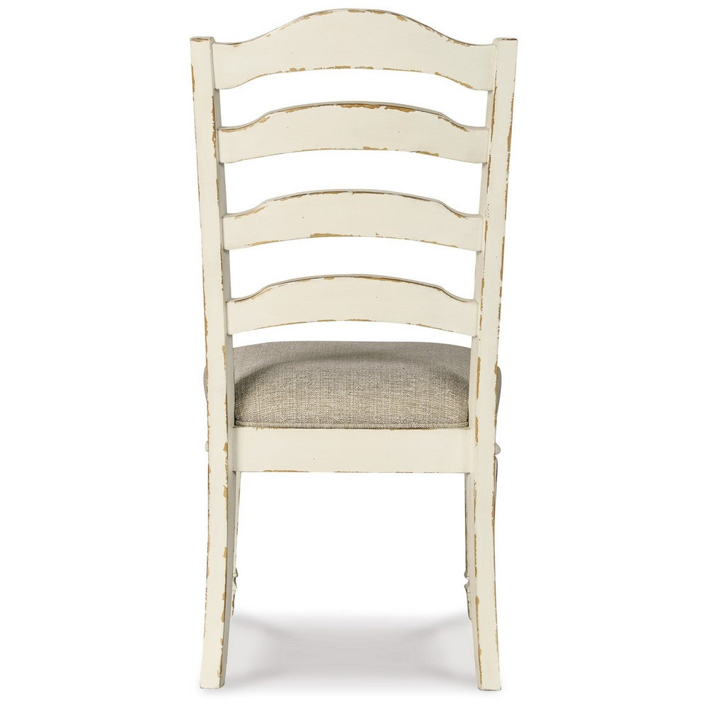 Benjara Alyn Dining Side Chair Set of 2, Ladderback, Distressed White Wood