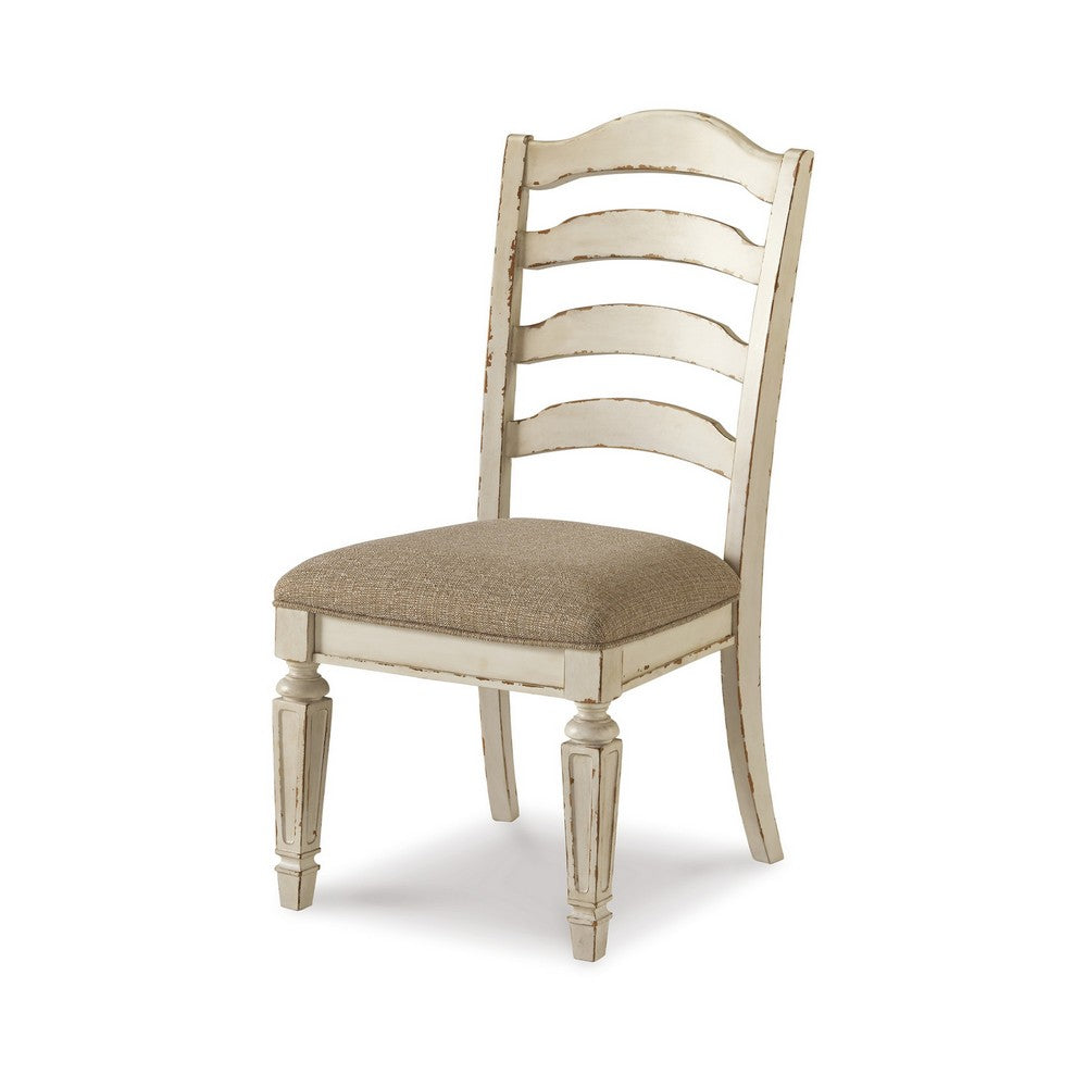Benjara Alyn Dining Side Chair Set of 2, Ladderback, Distressed White Wood