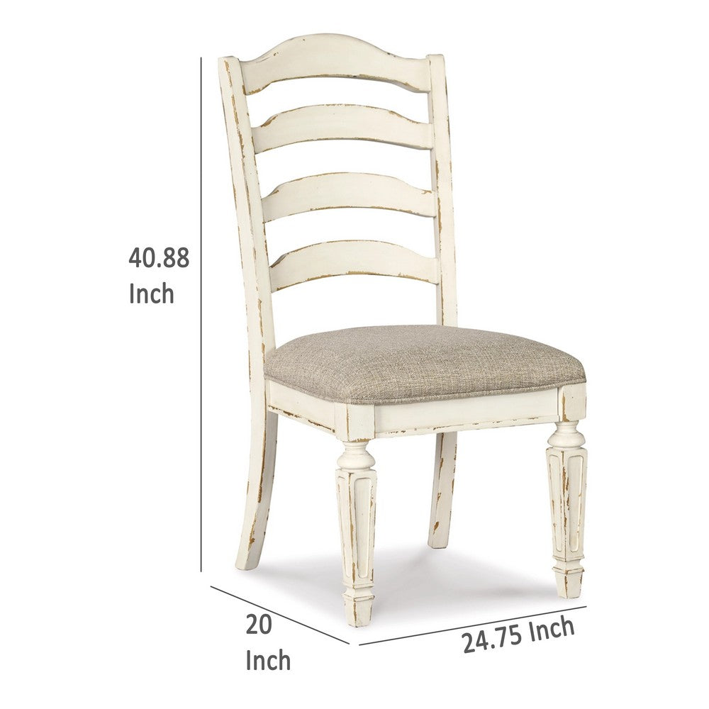 Benjara Alyn Dining Side Chair Set of 2, Ladderback, Distressed White Wood