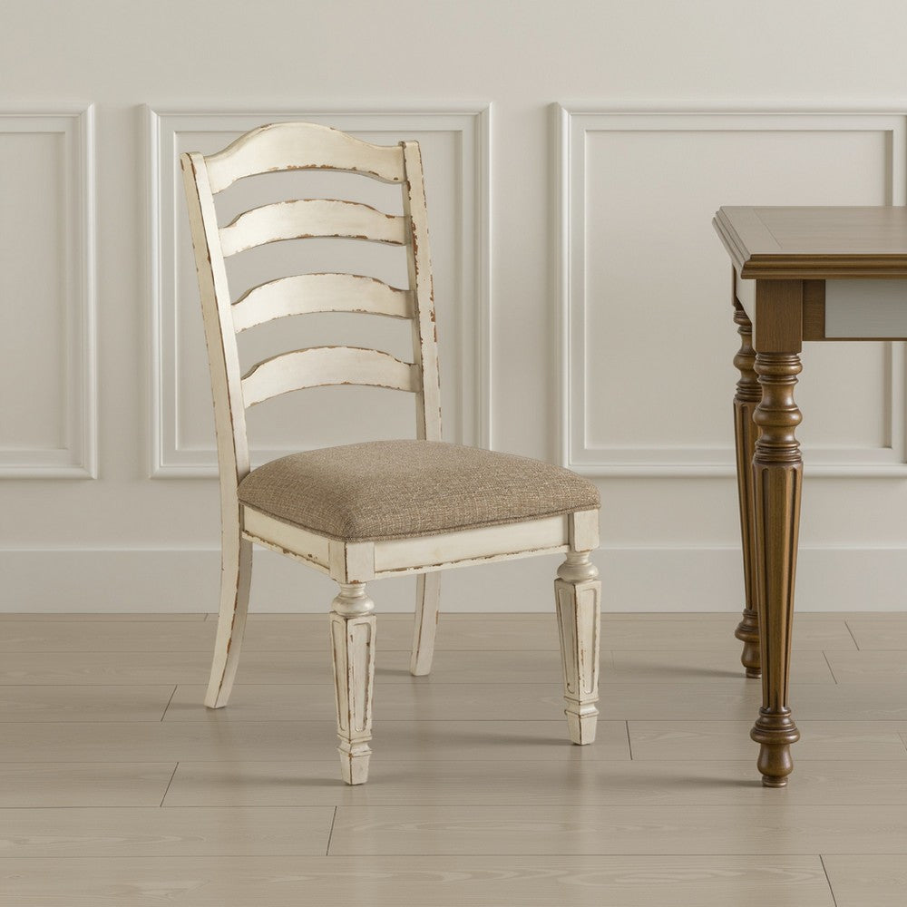 Benjara Alyn Dining Side Chair Set of 2, Ladderback, Distressed White Wood