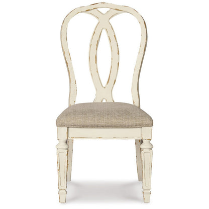 Benjara Alyn Dining Side Chairs Set of 2, Ribbon Back, Distressed White Wood