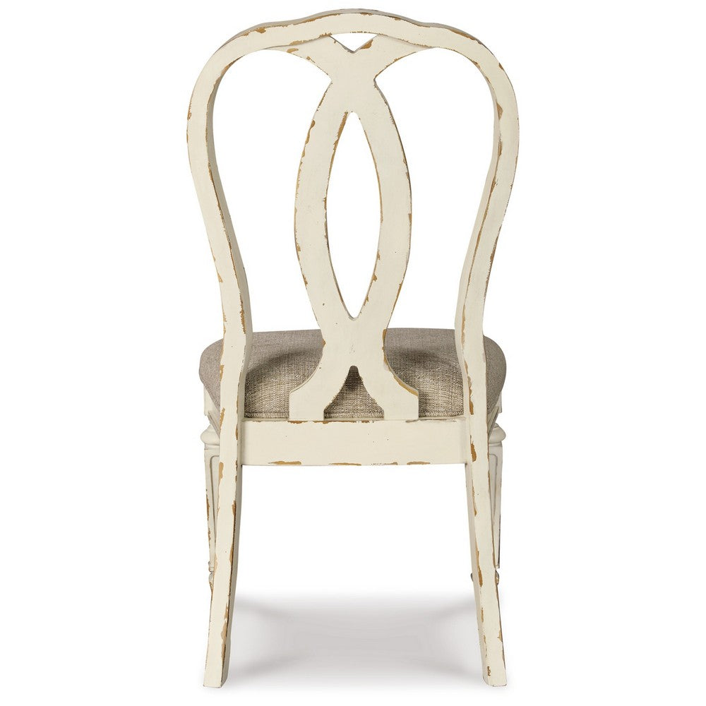 Benjara Alyn Dining Side Chairs Set of 2, Ribbon Back, Distressed White Wood