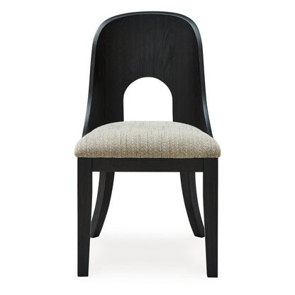 Benjara Robeck Dining Side Chair Set of 2, Herringbone Polyester, Black Wood