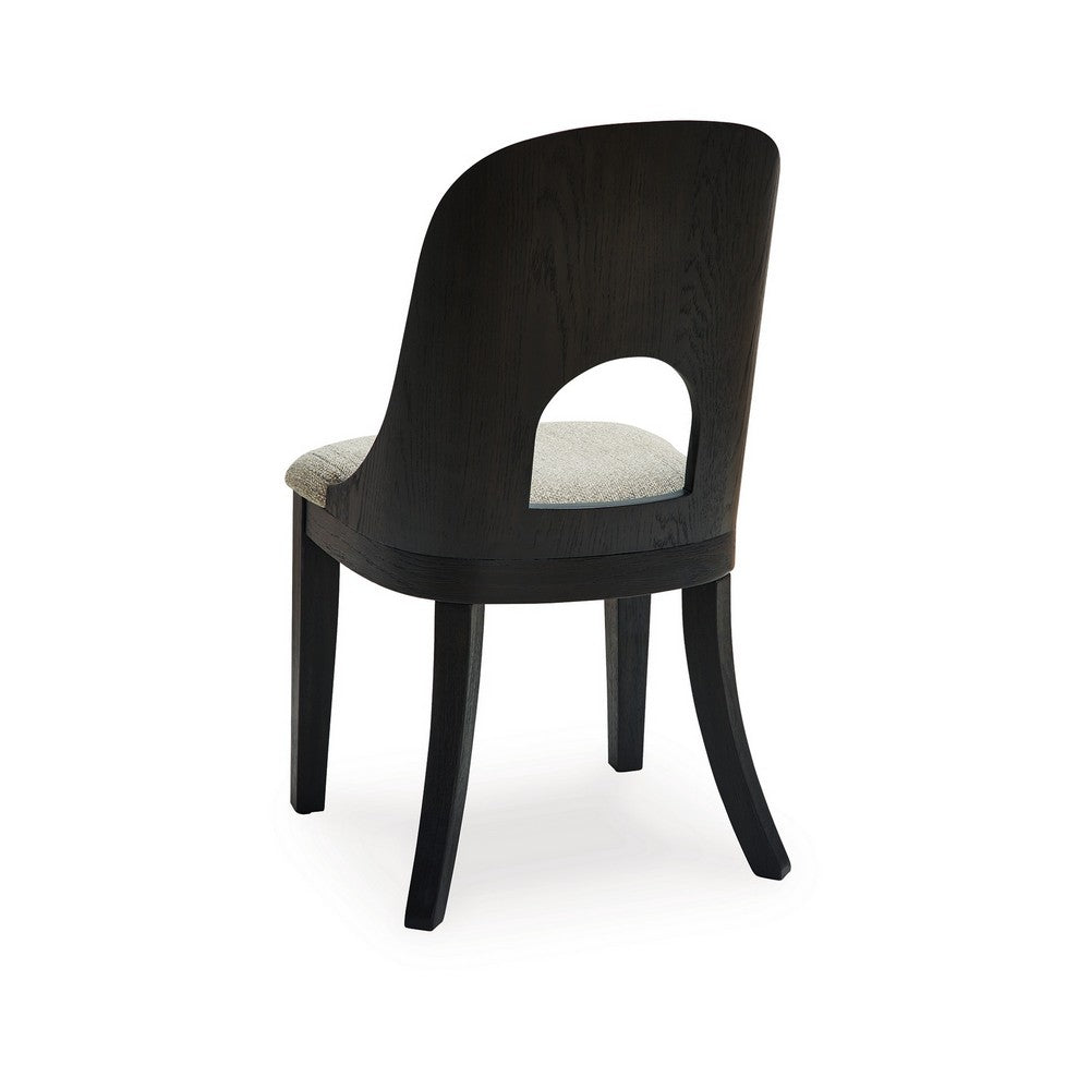 Benjara Robeck Dining Side Chair Set of 2, Herringbone Polyester, Black Wood