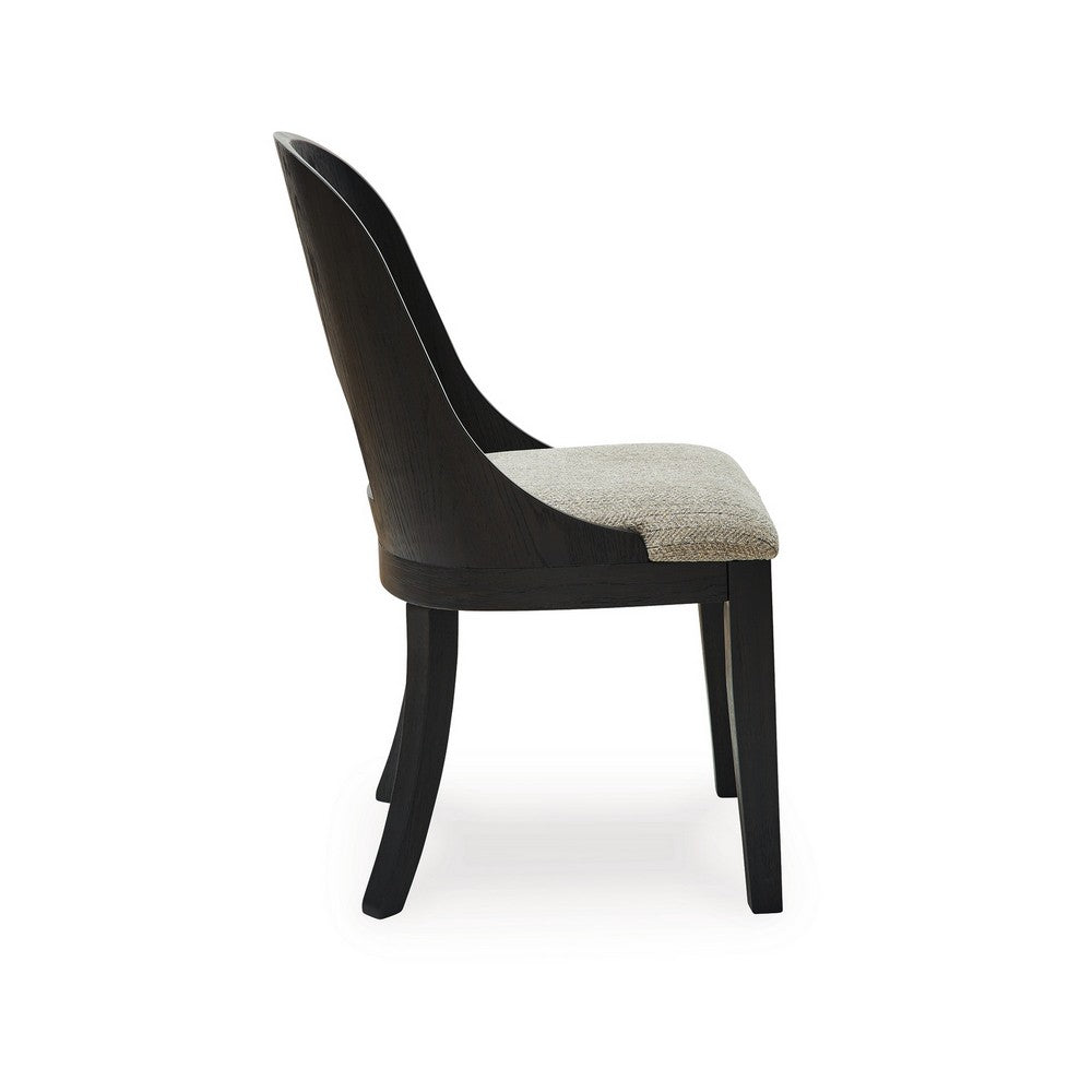 Benjara Robeck Dining Side Chair Set of 2, Herringbone Polyester, Black Wood