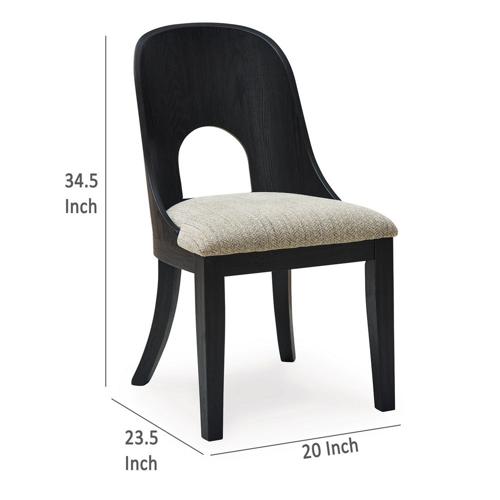 Benjara Robeck Dining Side Chair Set of 2, Herringbone Polyester, Black Wood