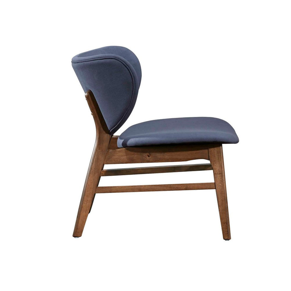 Benjara Isina Dining Side Chair, Slate Blue Polyester, Walnut Brown Solid Wood