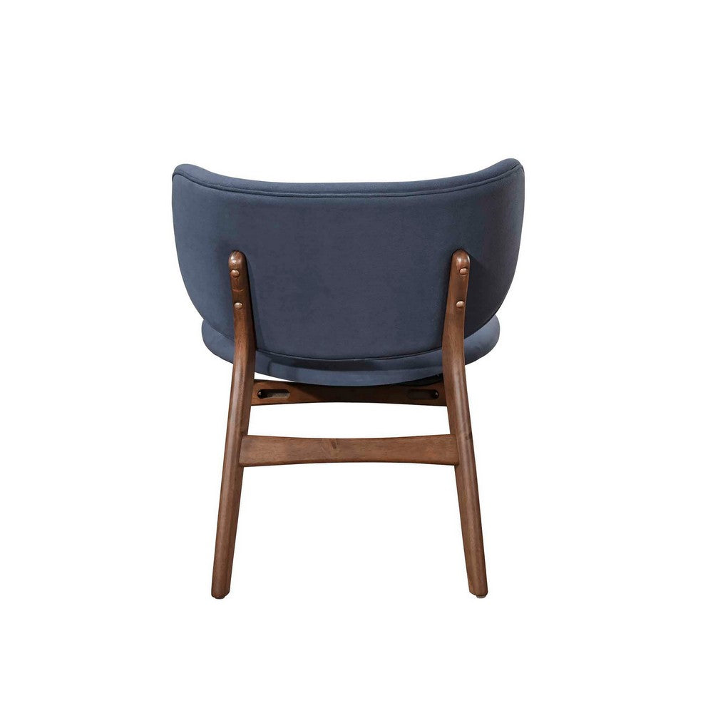 Benjara Isina Dining Side Chair, Slate Blue Polyester, Walnut Brown Solid Wood