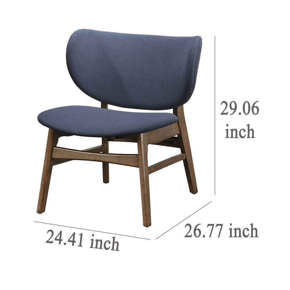 Benjara Isina Dining Side Chair, Slate Blue Polyester, Walnut Brown Solid Wood