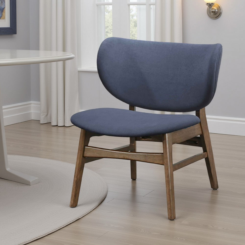 Benjara Isina Dining Side Chair, Slate Blue Polyester, Walnut Brown Solid Wood