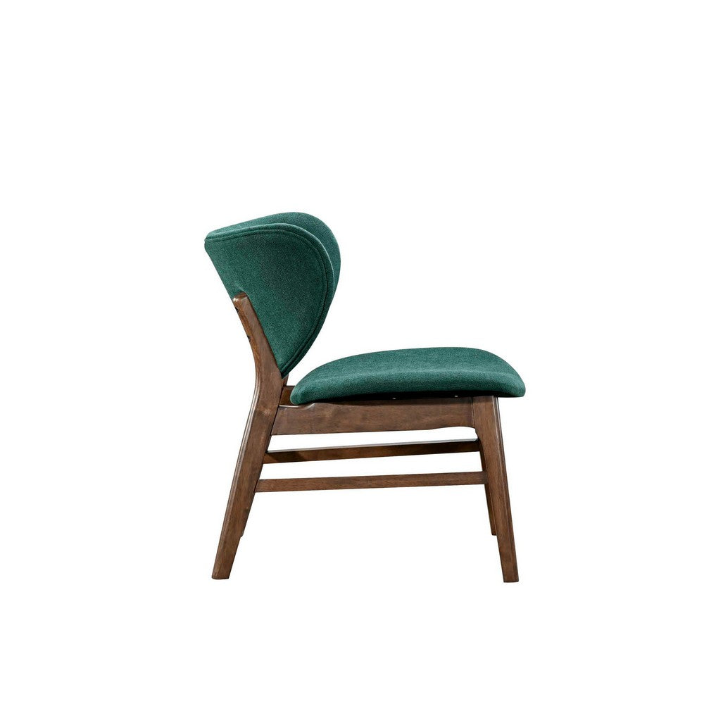 Benjara Isina Dining Side Chair, Rich Green Polyester, Walnut Brown Solid Wood