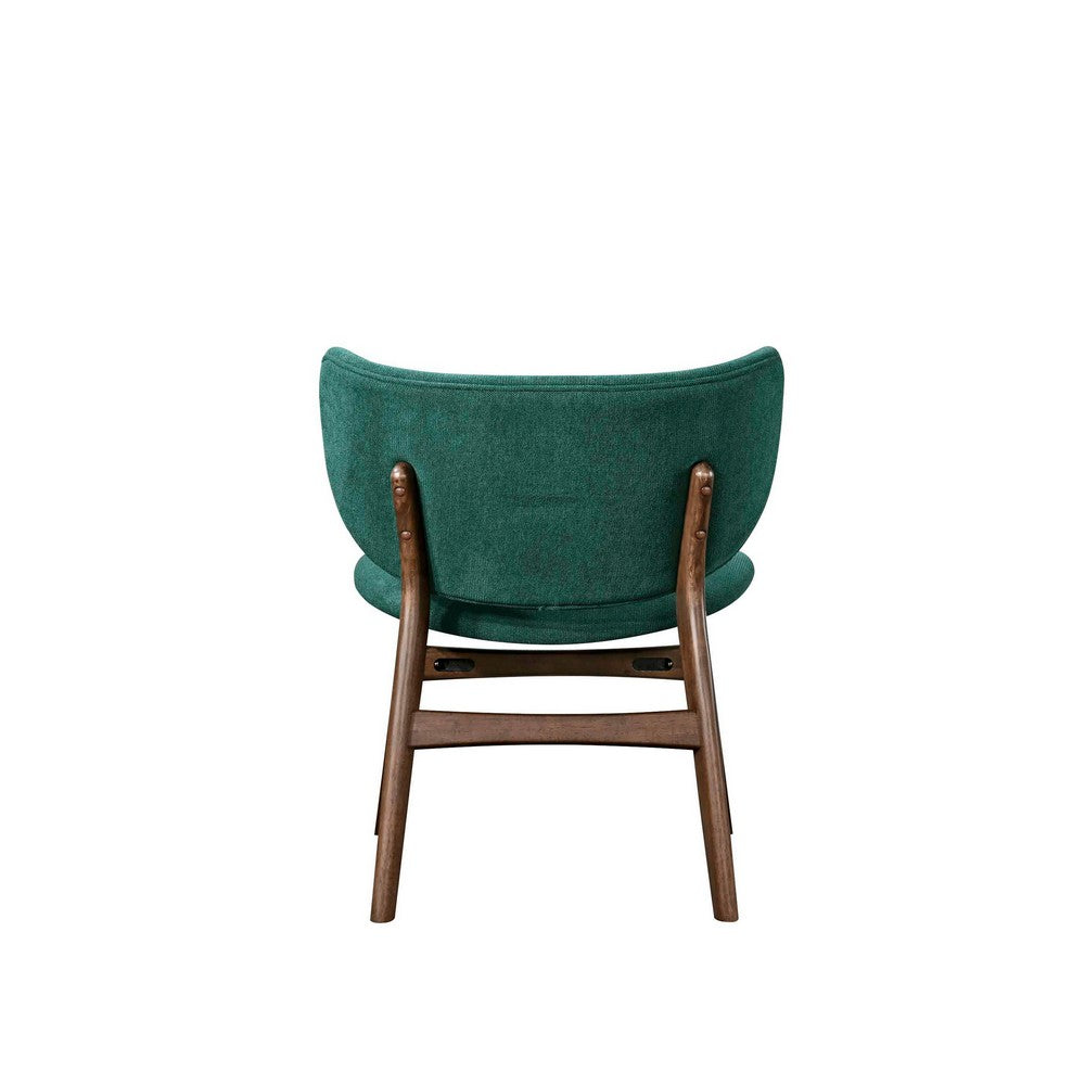 Benjara Isina Dining Side Chair, Rich Green Polyester, Walnut Brown Solid Wood