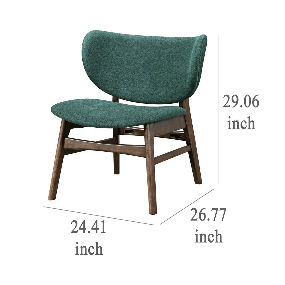 Benjara Isina Dining Side Chair, Rich Green Polyester, Walnut Brown Solid Wood