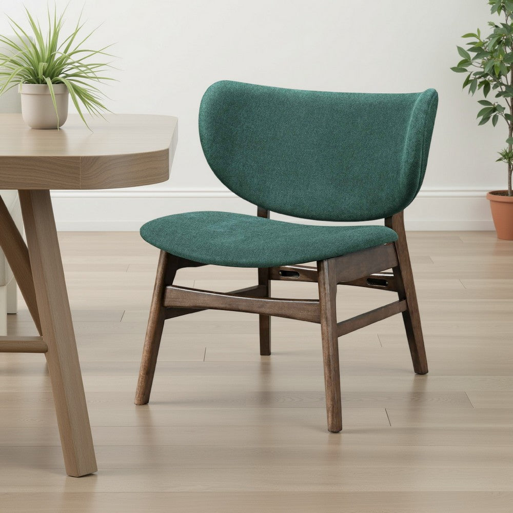 Benjara Isina Dining Side Chair, Rich Green Polyester, Walnut Brown Solid Wood