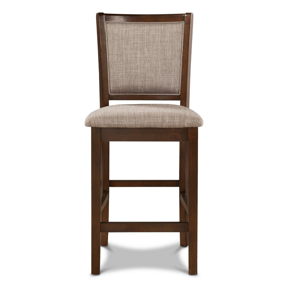 Benjara Han Counter Chair Set of 2, Light Brown, Cherry Brown Solid Wood