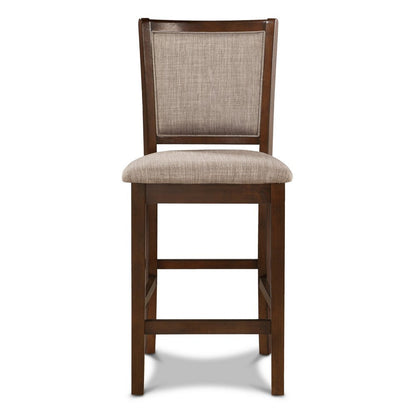 Benjara Han Counter Chair Set of 2, Light Brown, Cherry Brown Solid Wood
