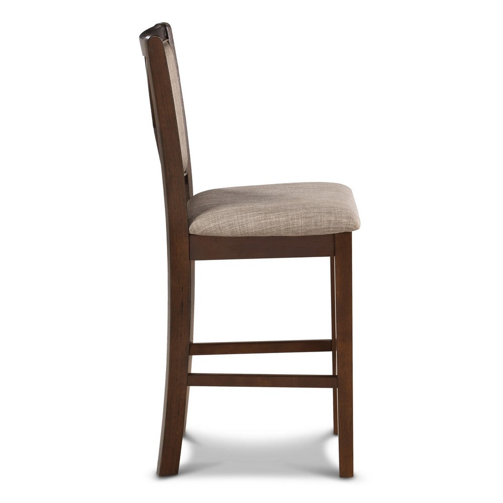 Benjara Han Counter Chair Set of 2, Light Brown, Cherry Brown Solid Wood