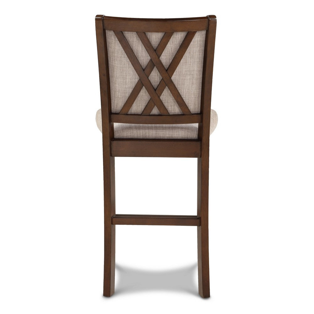 Benjara Han Counter Chair Set of 2, Light Brown, Cherry Brown Solid Wood