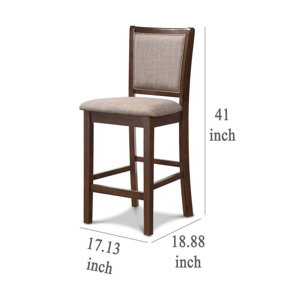 Benjara Han Counter Chair Set of 2, Light Brown, Cherry Brown Solid Wood