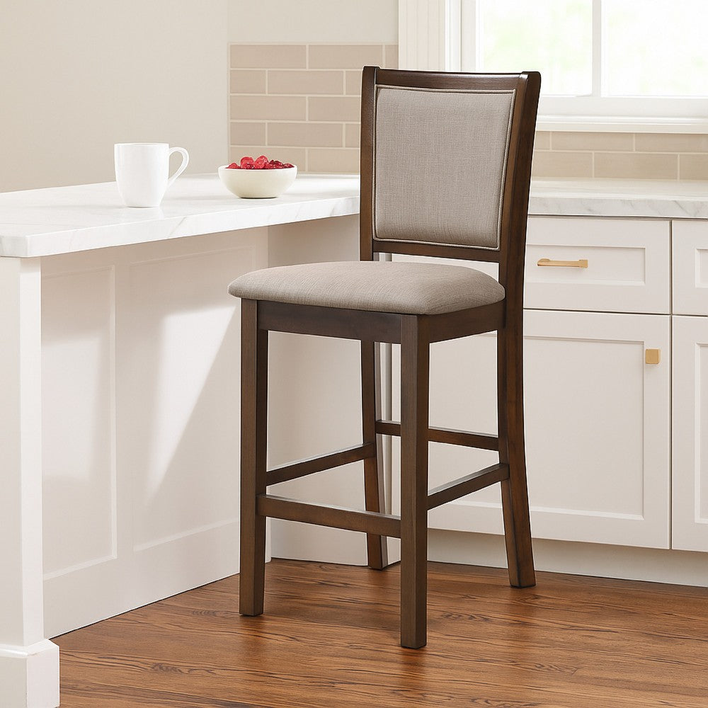 Benjara Han Counter Chair Set of 2, Light Brown, Cherry Brown Solid Wood