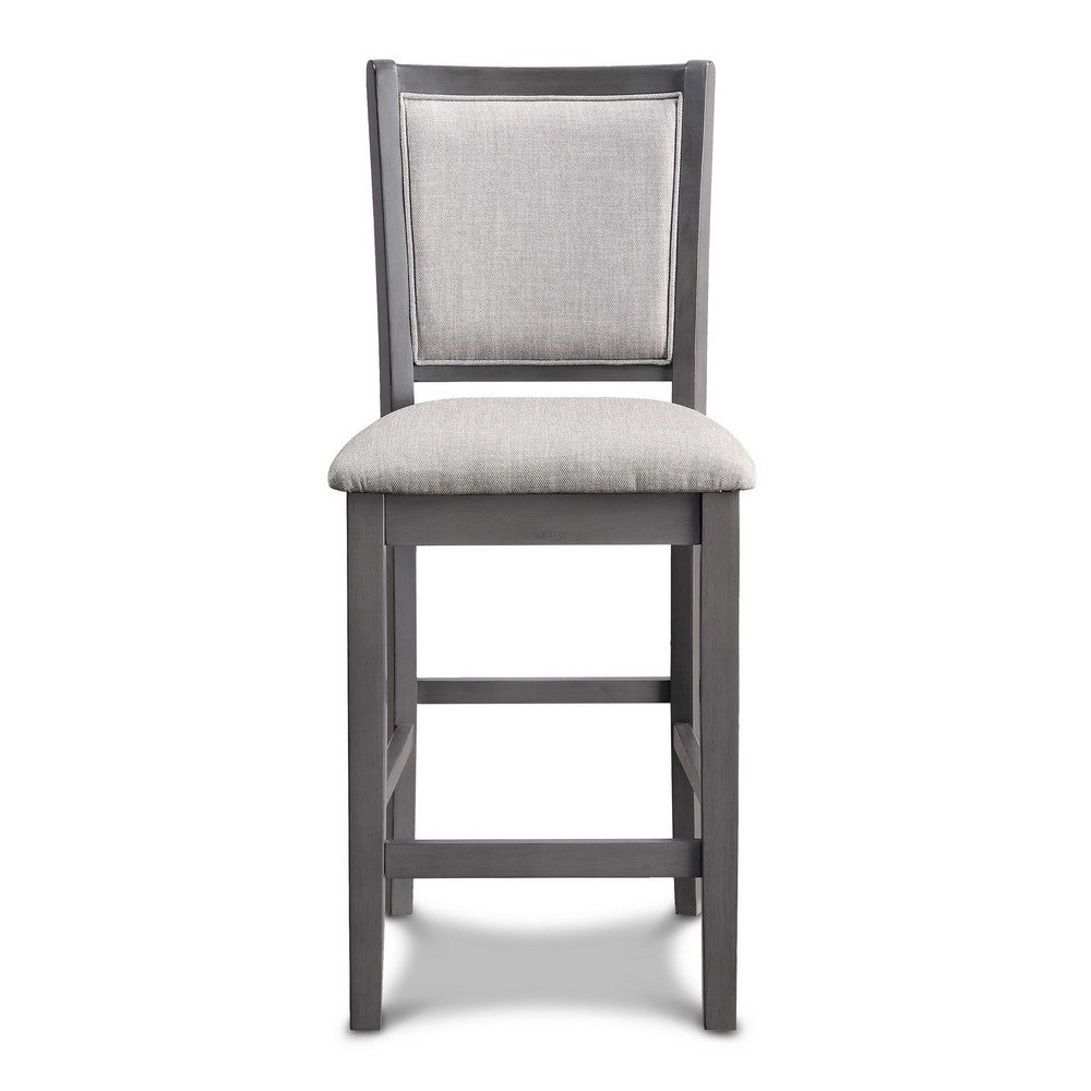Benjara Han Counter Chair Set of 2, Light Gray Fabric, Dark Gray Solid Wood