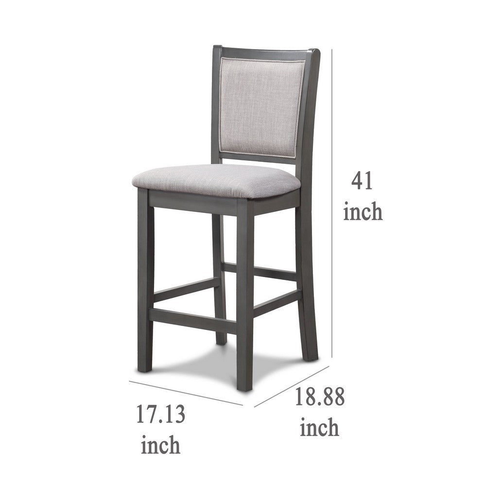 Benjara Han Counter Chair Set of 2, Light Gray Fabric, Dark Gray Solid Wood