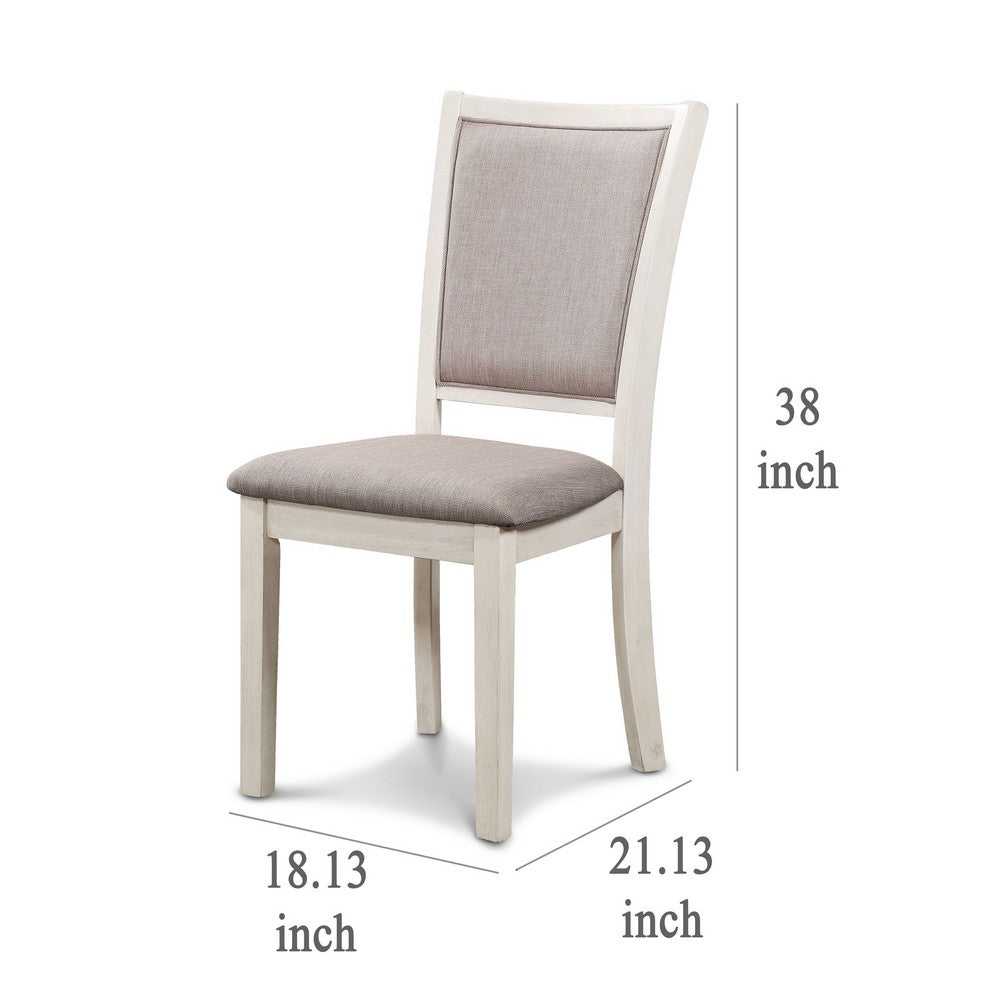 Benjara Han Dining Chair Set of 2, Light Brown Fabric, Beige Solid Rubberwood