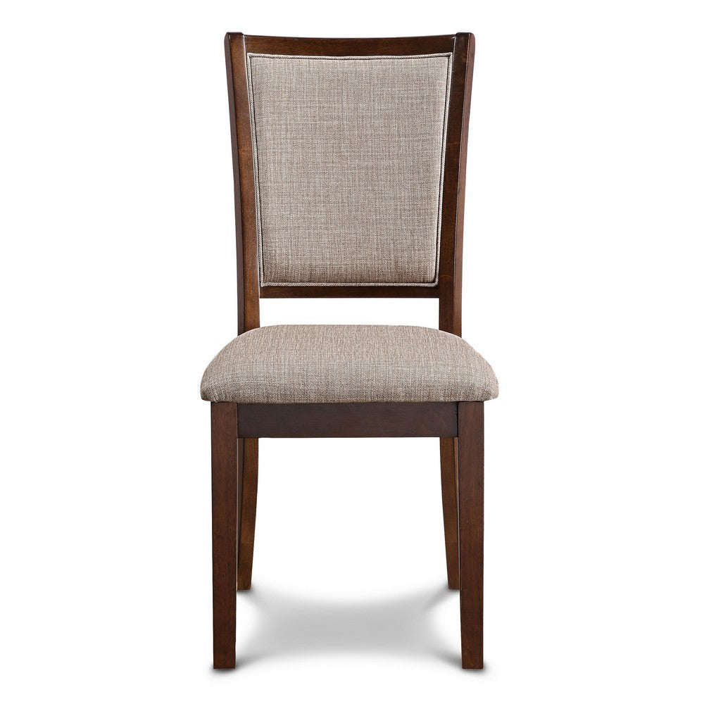 Benjara Han Dining Chair Set of 2, Light Brown Fabric, Cherry Brown Solid Wood