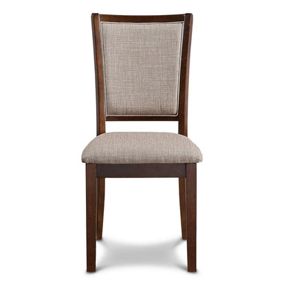 Benjara Han Dining Chair Set of 2, Light Brown Fabric, Cherry Brown Solid Wood