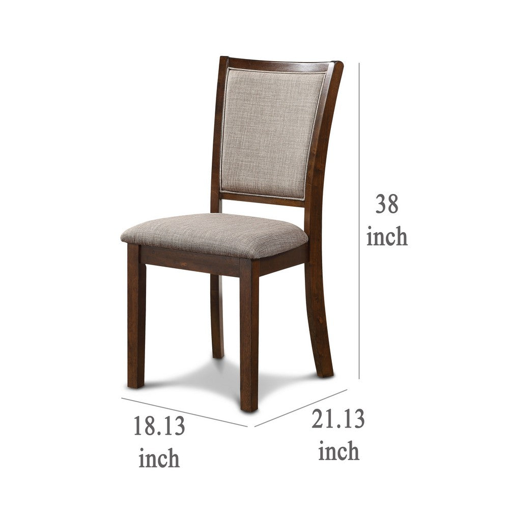 Benjara Han Dining Chair Set of 2, Light Brown Fabric, Cherry Brown Solid Wood