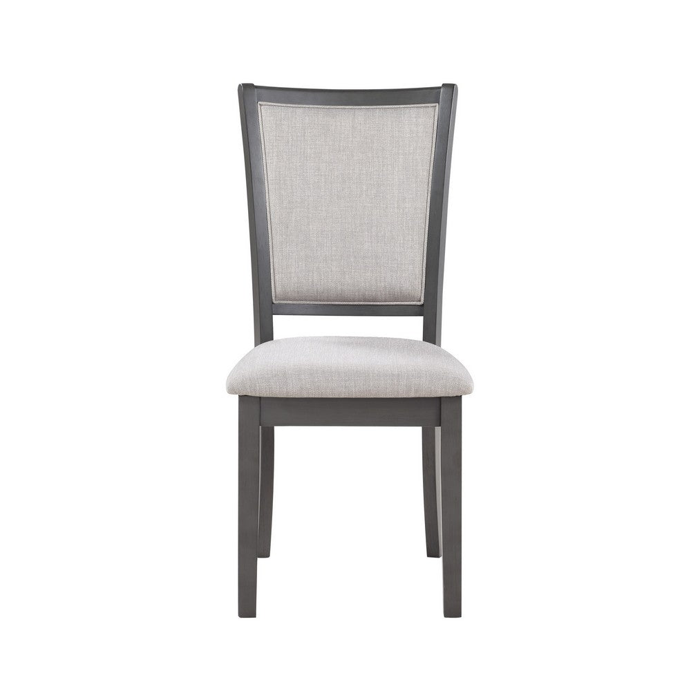 Benjara Han Dining Chair Set of 2, Light Gray Fabric, Dark Gray Solid Wood