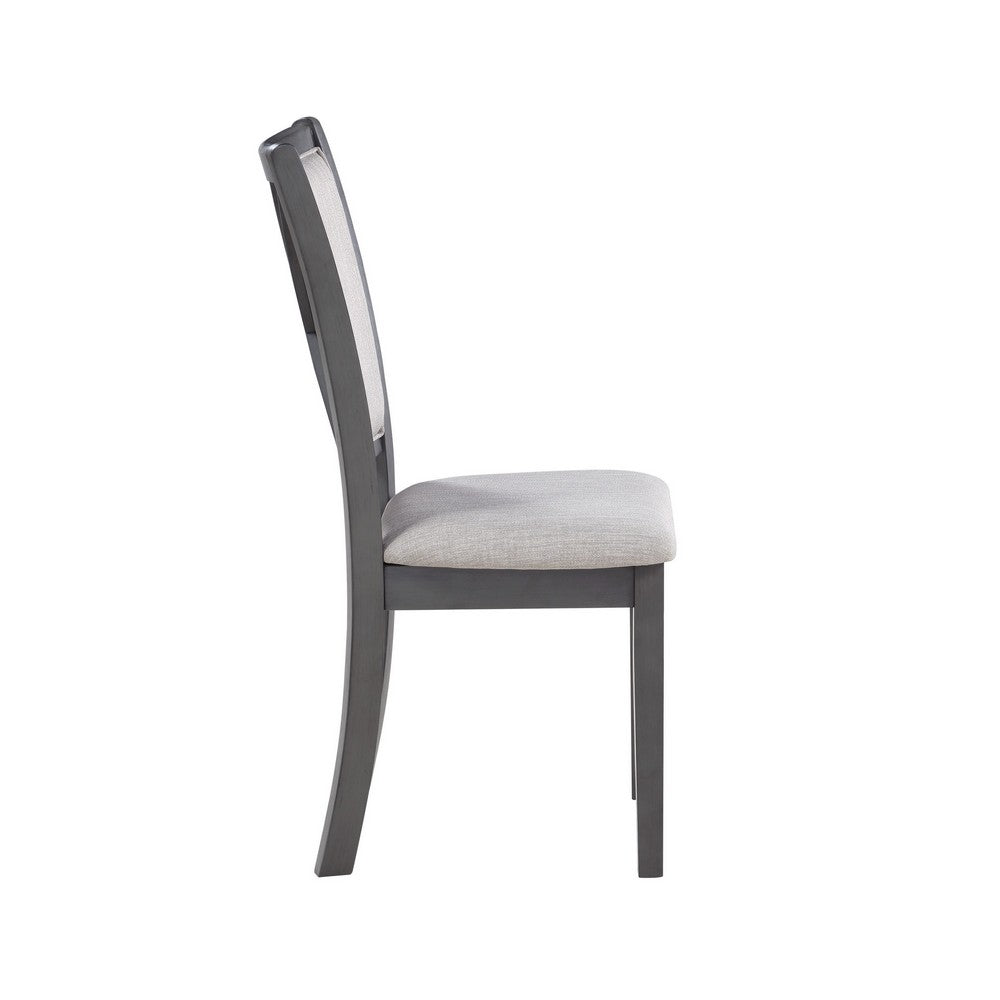 Benjara Han Dining Chair Set of 2, Light Gray Fabric, Dark Gray Solid Wood