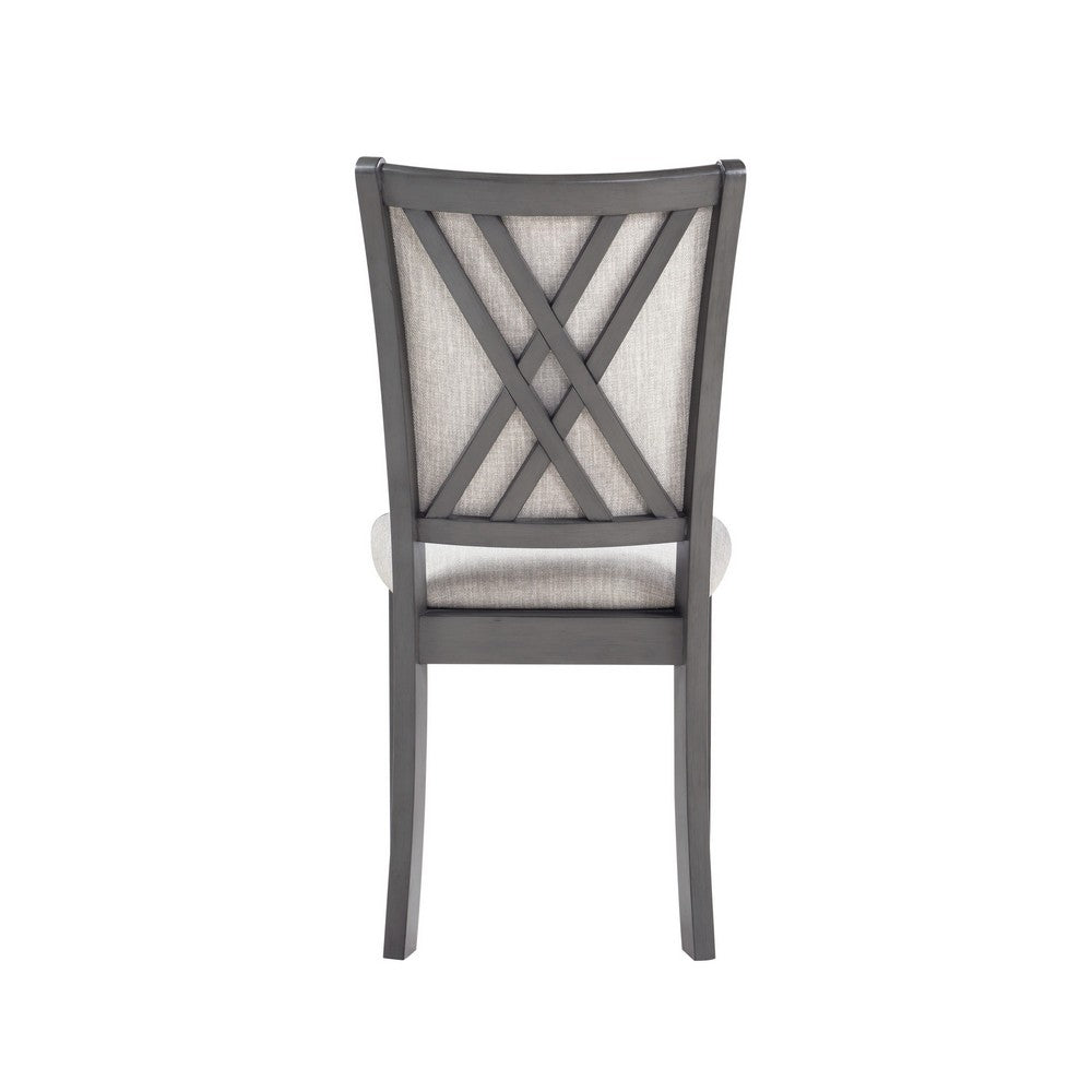 Benjara Han Dining Chair Set of 2, Light Gray Fabric, Dark Gray Solid Wood