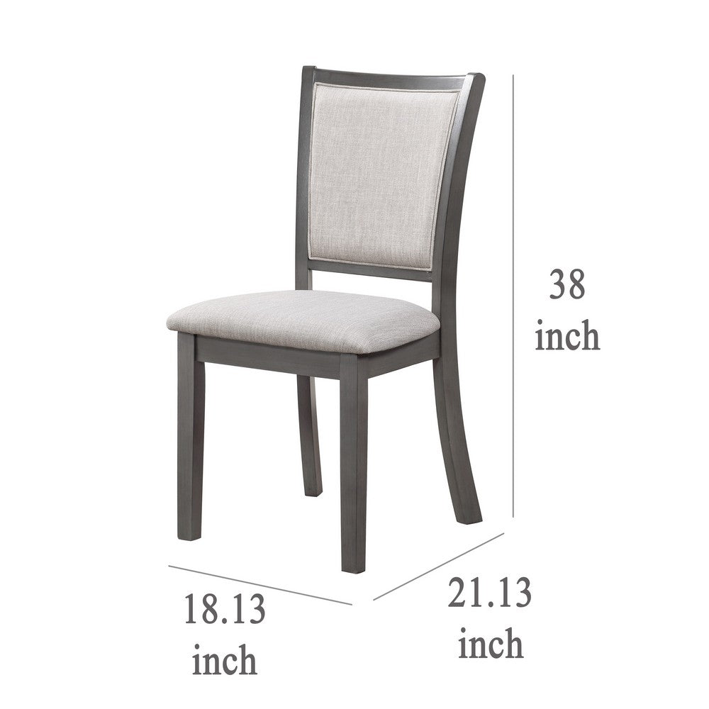 Benjara Han Dining Chair Set of 2, Light Gray Fabric, Dark Gray Solid Wood