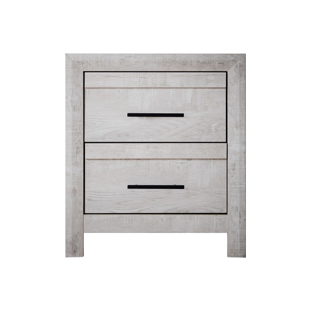Benjara Bisca Nightstand, 2 Drawers, Black Handles, Light Gray Wood, 27 Inch
