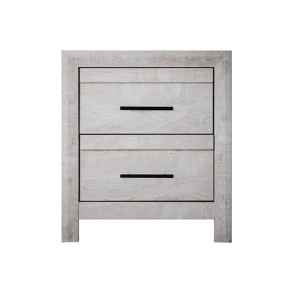 Benjara Bisca Nightstand, 2 Drawers, Black Handles, Light Gray Wood, 27 Inch
