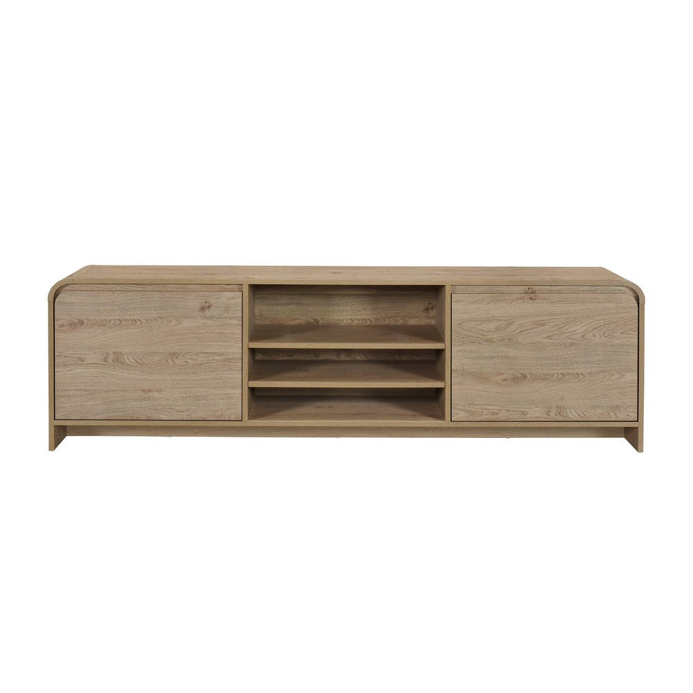 Benjara Maria TV Stand Media Cabinet, 2 Drawer And Shelves, Beige Wood 71 Inch
