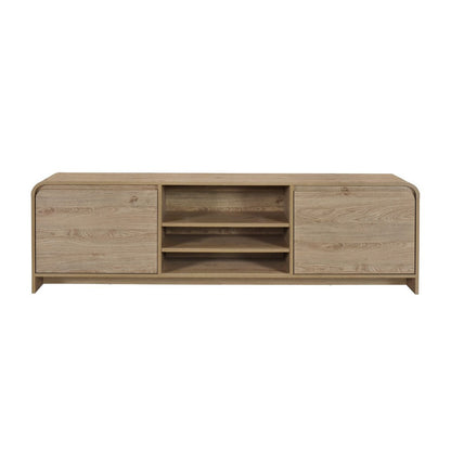 Benjara Maria TV Stand Media Cabinet, 2 Drawer And Shelves, Beige Wood 71 Inch