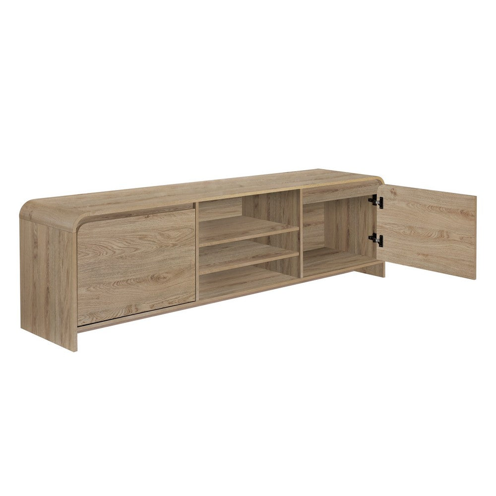 Benjara Maria TV Stand Media Cabinet, 2 Drawer And Shelves, Beige Wood 71 Inch