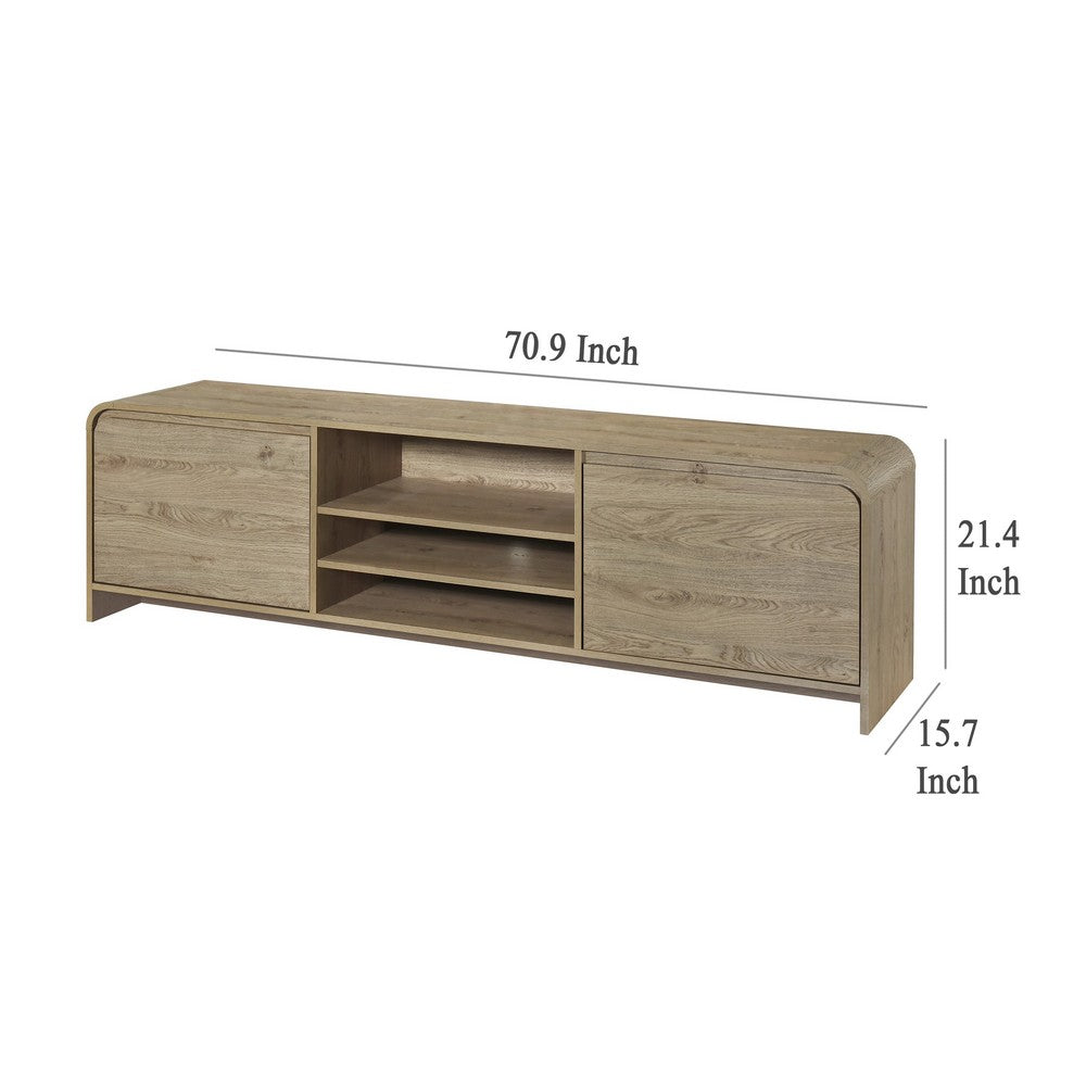 Benjara Maria TV Stand Media Cabinet, 2 Drawer And Shelves, Beige Wood 71 Inch
