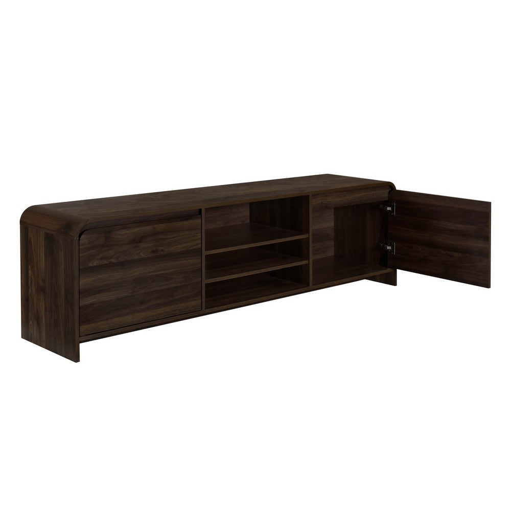 Benjara Maria TV Stand Media Cabinet, 2 Drawer And Shelves, Brown Wood 71 Inch