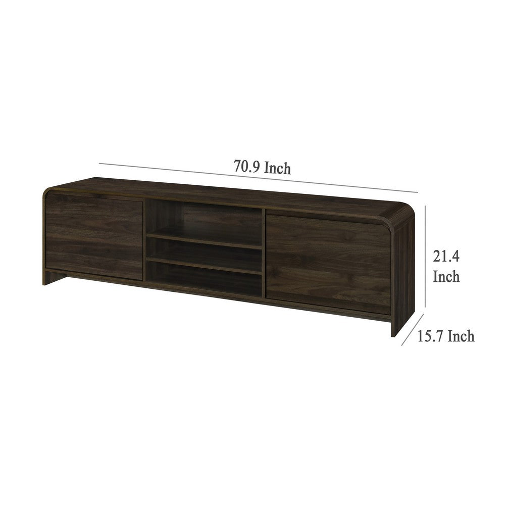 Benjara Maria TV Stand Media Cabinet, 2 Drawer And Shelves, Brown Wood 71 Inch