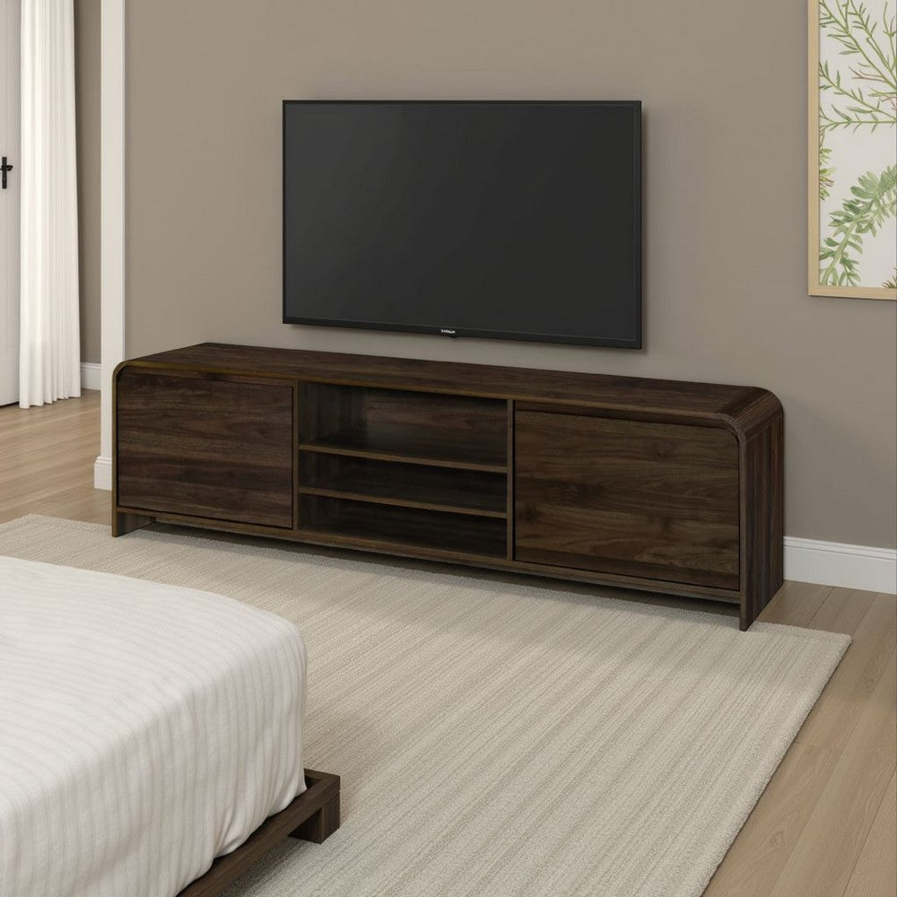 Benjara Maria TV Stand Media Cabinet, 2 Drawer And Shelves, Brown Wood 71 Inch