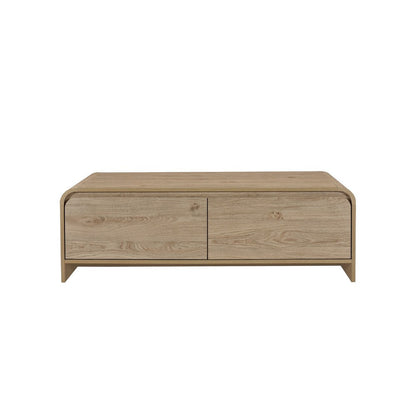 Benjara Maria Coffee Table, 2 Drawer And Waterfall Style, Beige Wood 47 Inch
