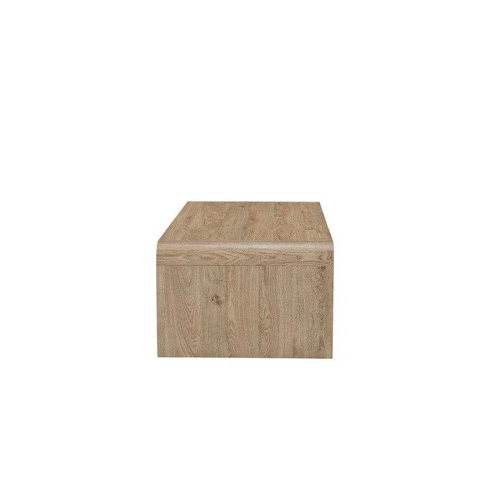 Benjara Maria Coffee Table, 2 Drawer And Waterfall Style, Beige Wood 47 Inch