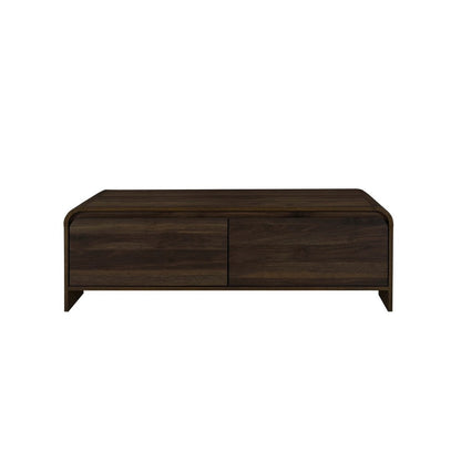 Benjara Maria Coffee Table, 2 Drawer And Waterfall Style, Brown Wood 47 Inch