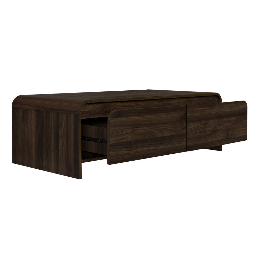 Benjara Maria Coffee Table, 2 Drawer And Waterfall Style, Brown Wood 47 Inch